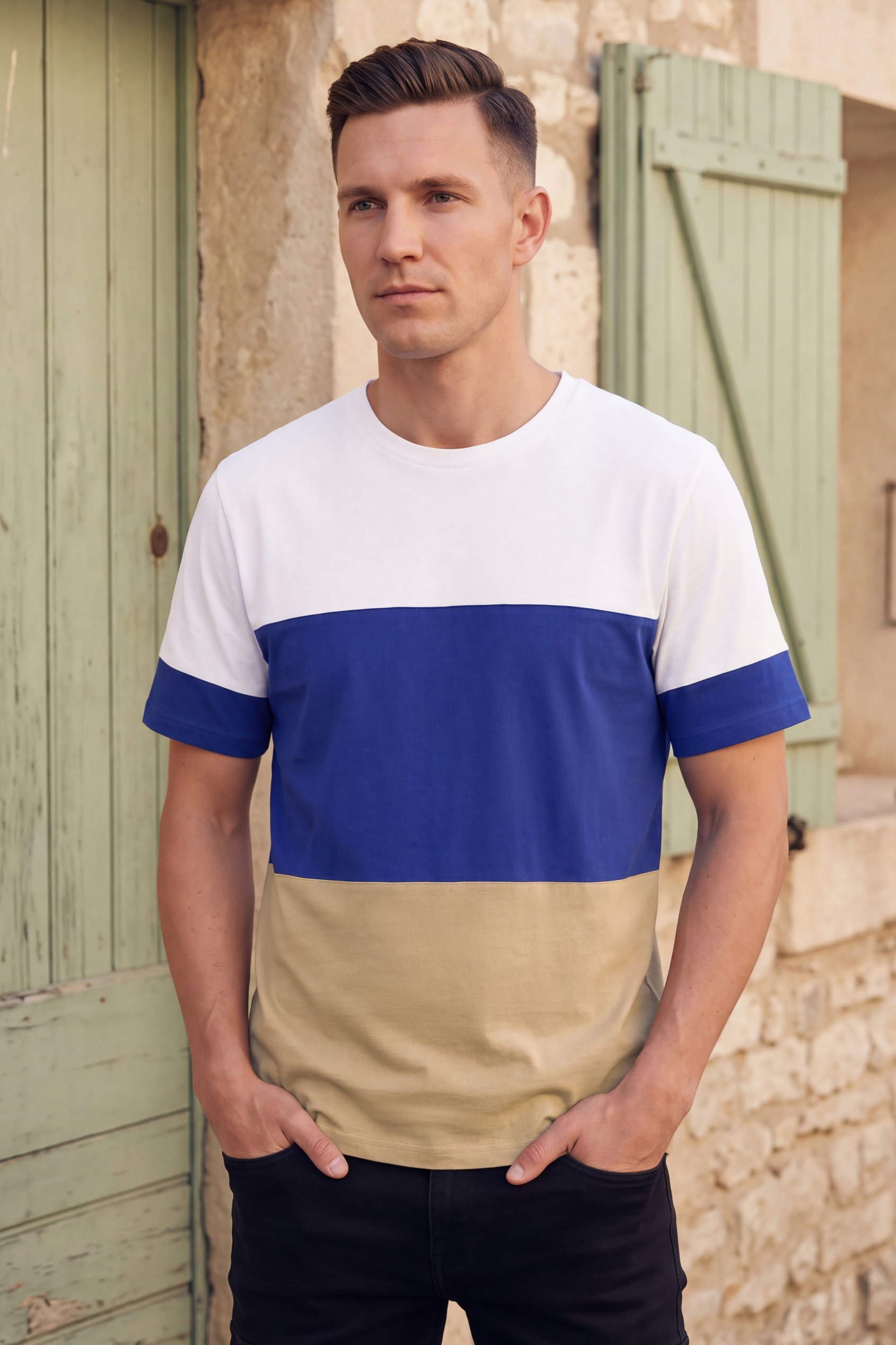Enorsia Men's Blue Colour Block T-Shirt - Uk M