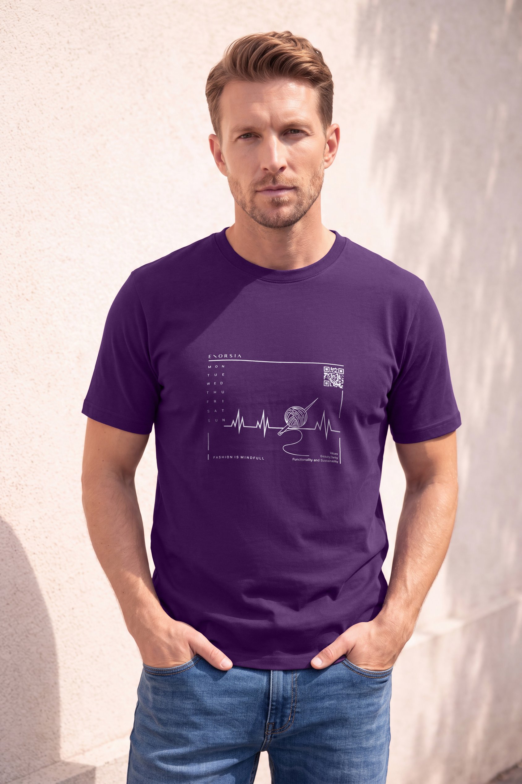 Enorsia Men's Purple Soft Cotton Short Sleeve T-Shirt - Uk L