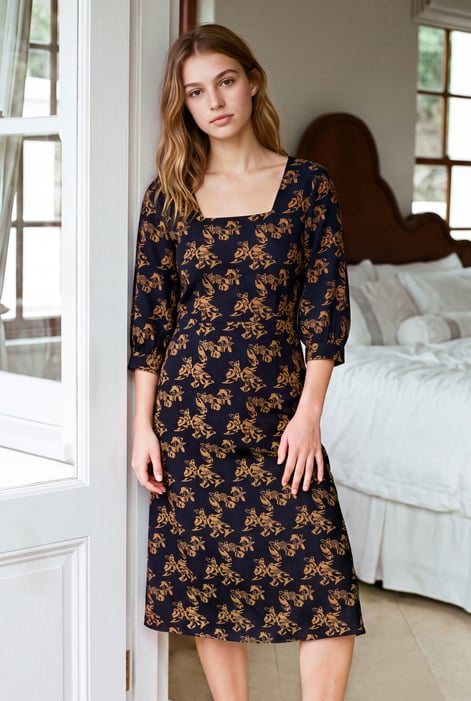 Floral Square Neck Midi Dress