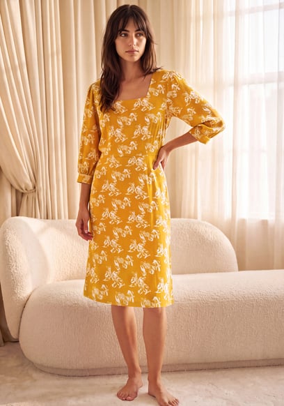 Floral Square Neck Midi Dress