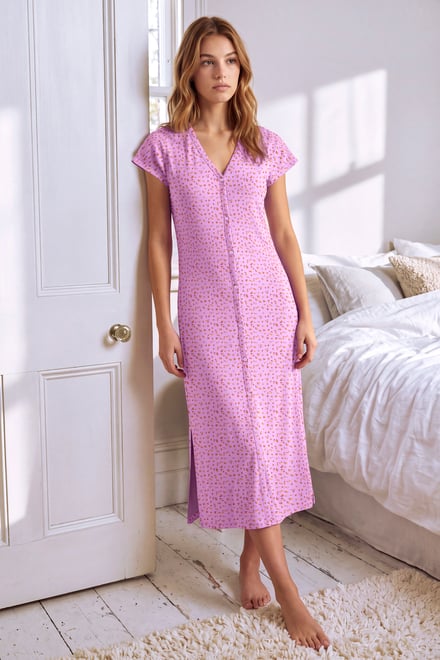 Women's Ditsy Floral Printed Ribbed Nightdress