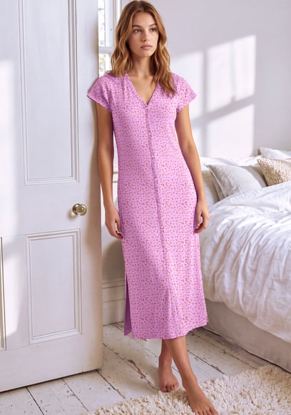 Ditsy Floral Ribbed V-Neck Midi Dress
