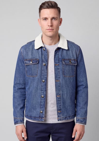 Men's Borg Collar Denim Trucker Jacket