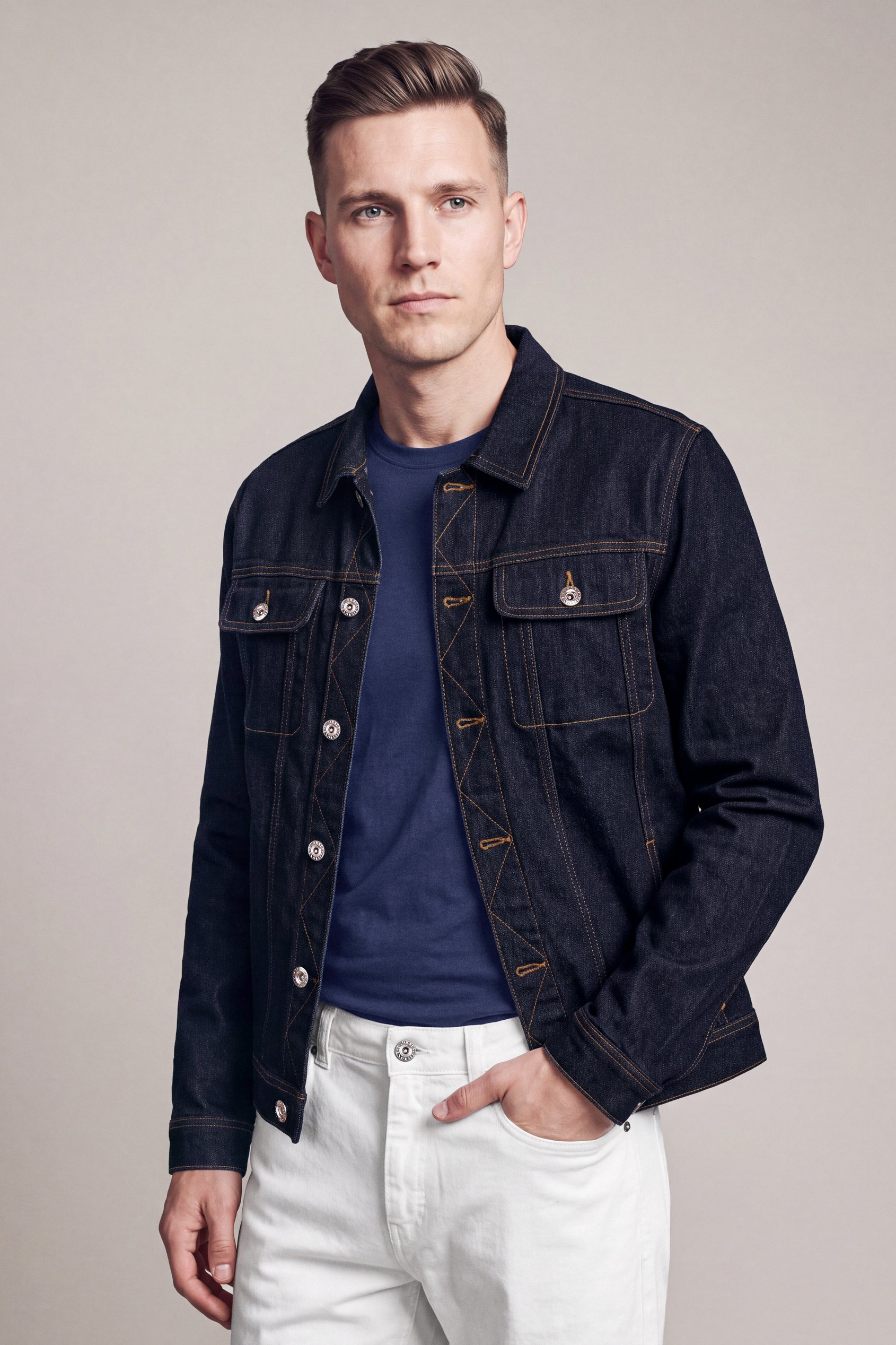 Enorsia Men's Raw Wash Classic Fit Raw Denim Jacket - Uk S
