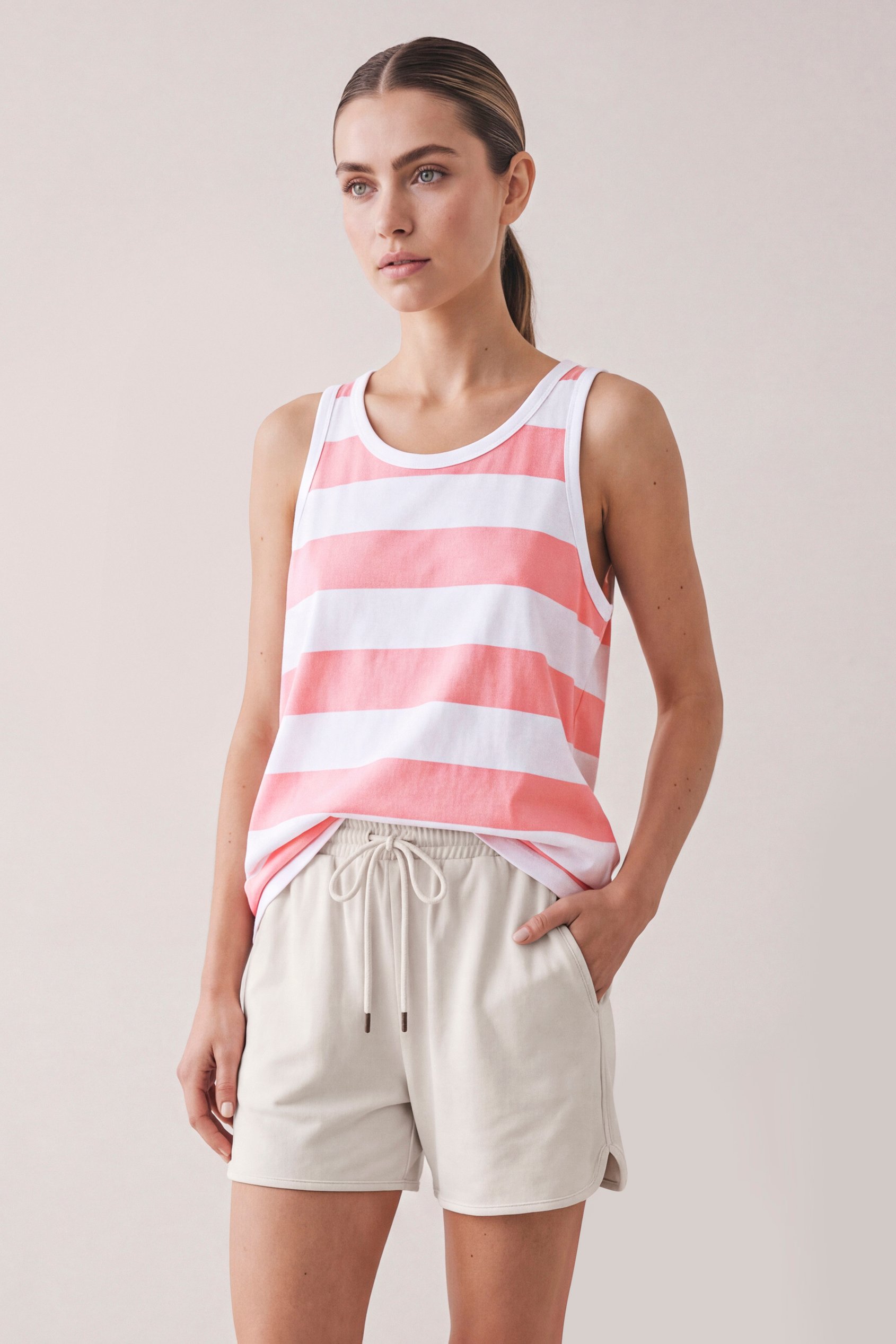 Enorsia Women's Pink Stripe Cotton Vest Top - Uk 18