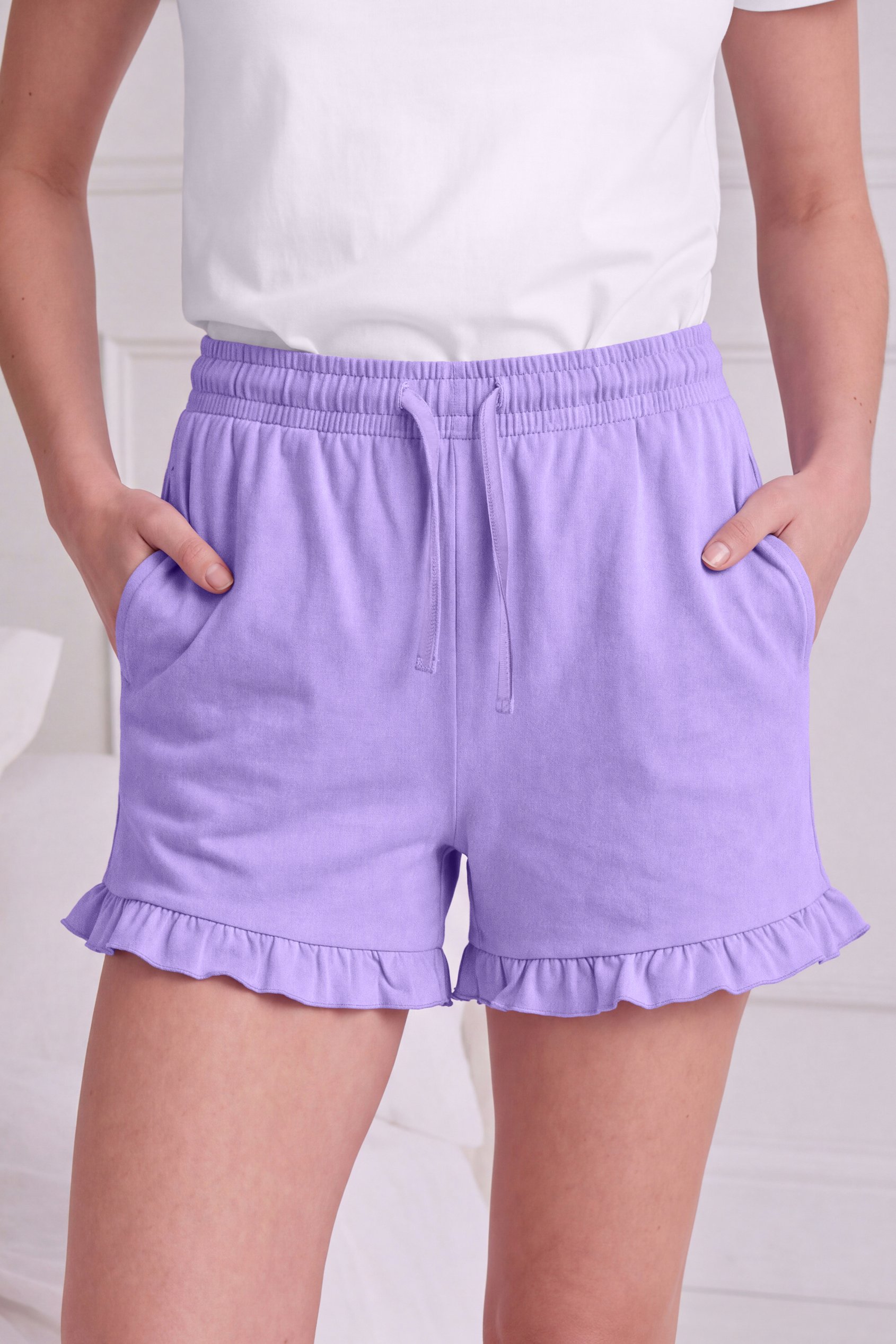 Enorsia Women's Purple Essential Shorts With Frill Hem - Uk 14