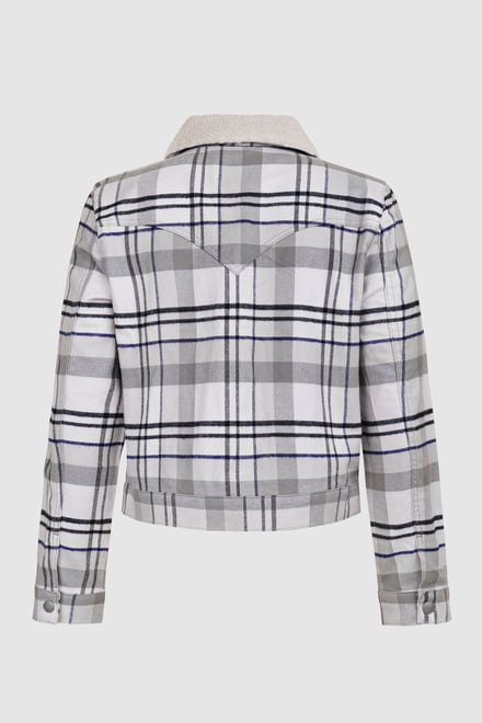 Plaid Check Borg Collar Cropped Shacket