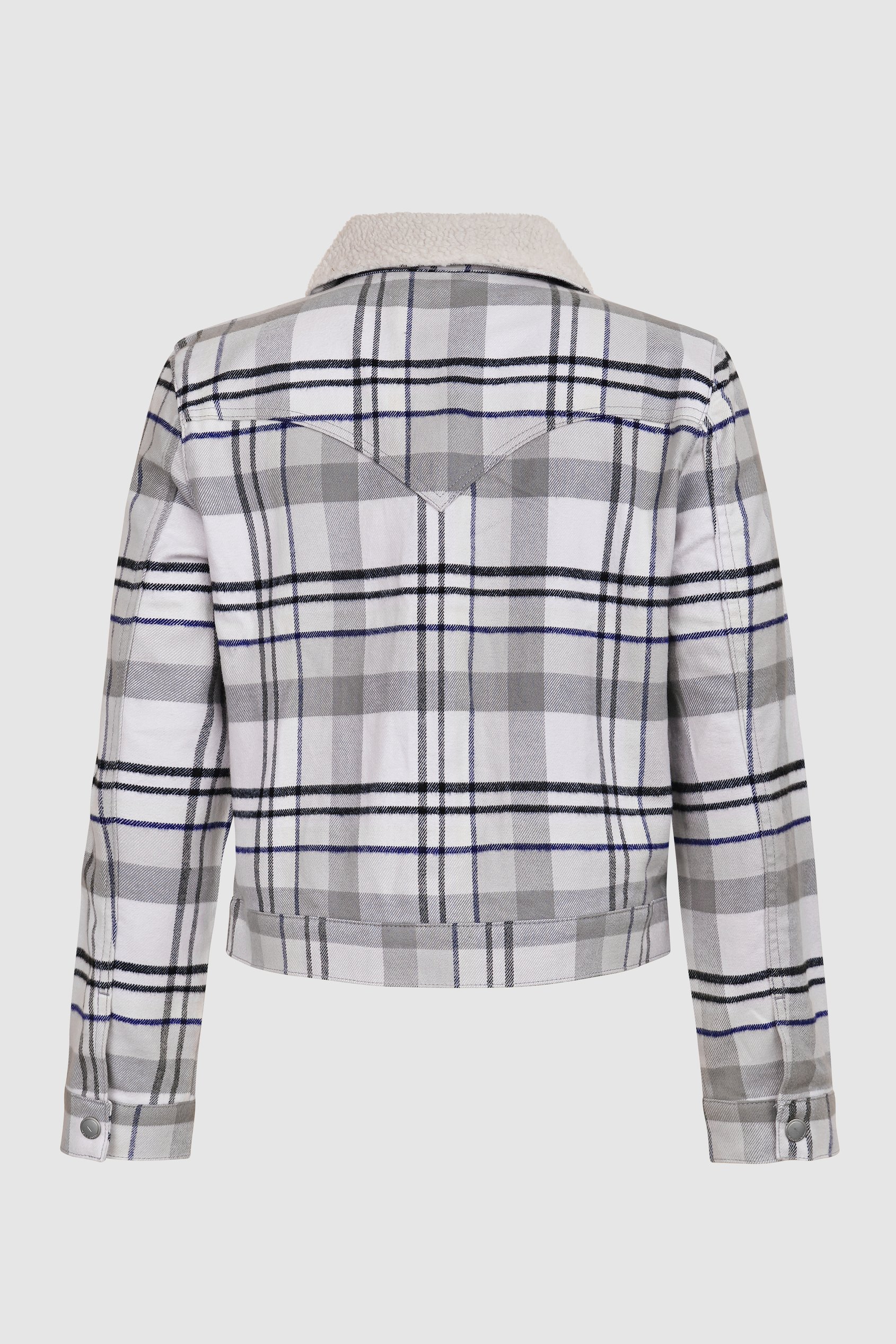 Plaid Check Borg Collar Cropped Shacket