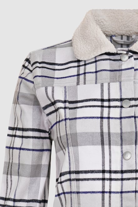 Plaid Check Borg Collar Cropped Shacket