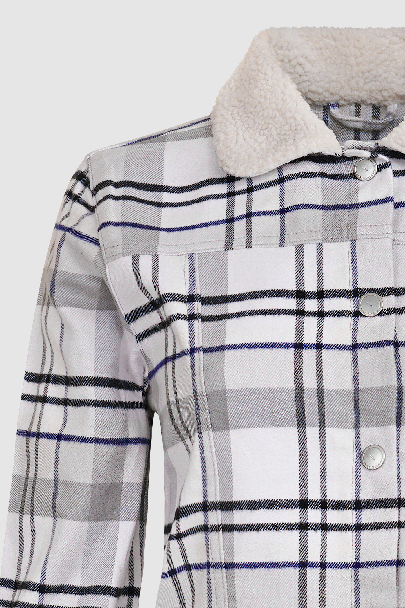 Plaid Check Borg Collar Cropped Shacket