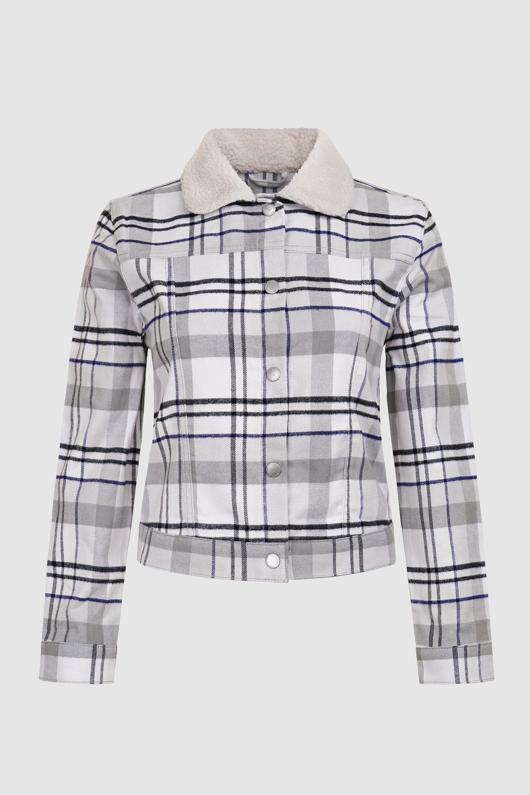 Plaid Check Borg Collar Cropped Shacket