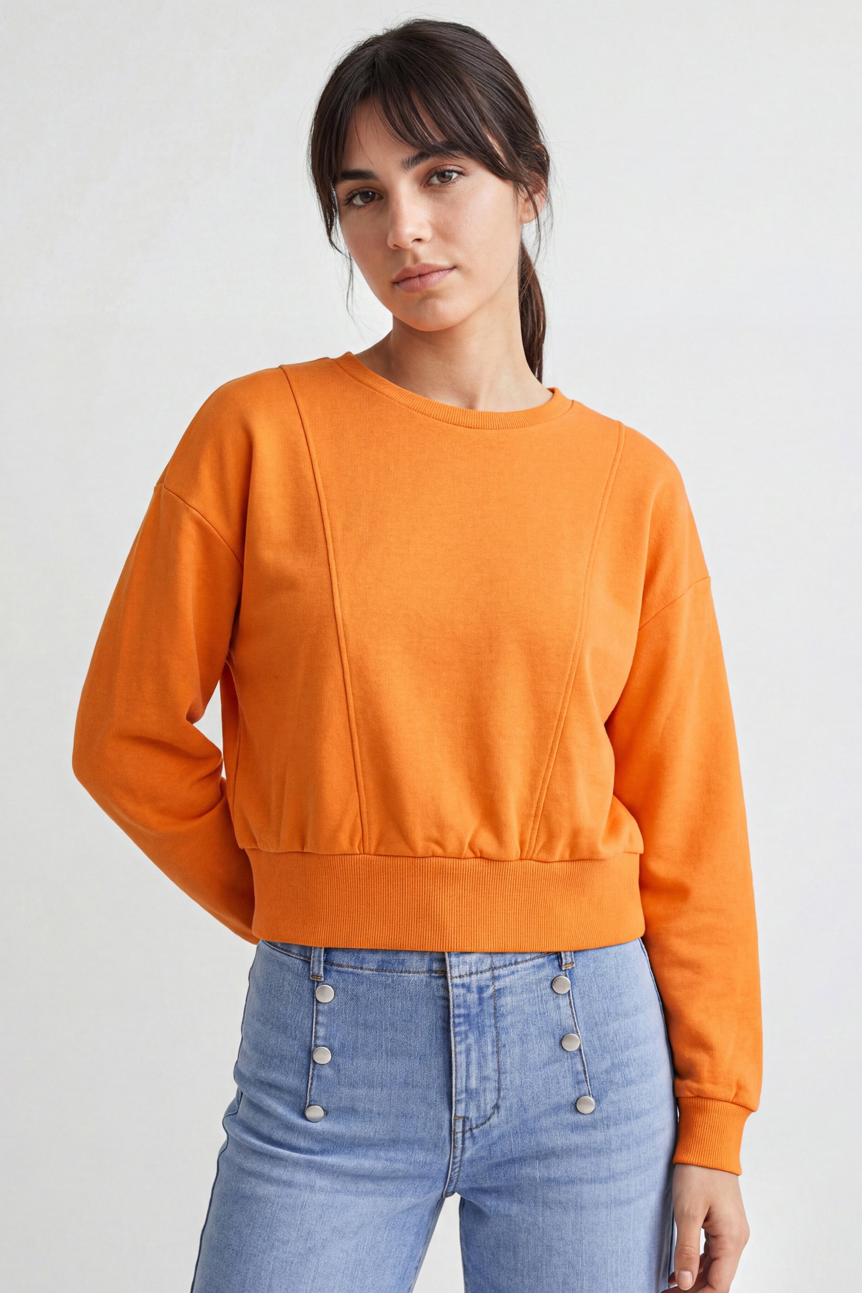 Enorsia Women's Orange Crop Top Sweatshirt - Uk 14