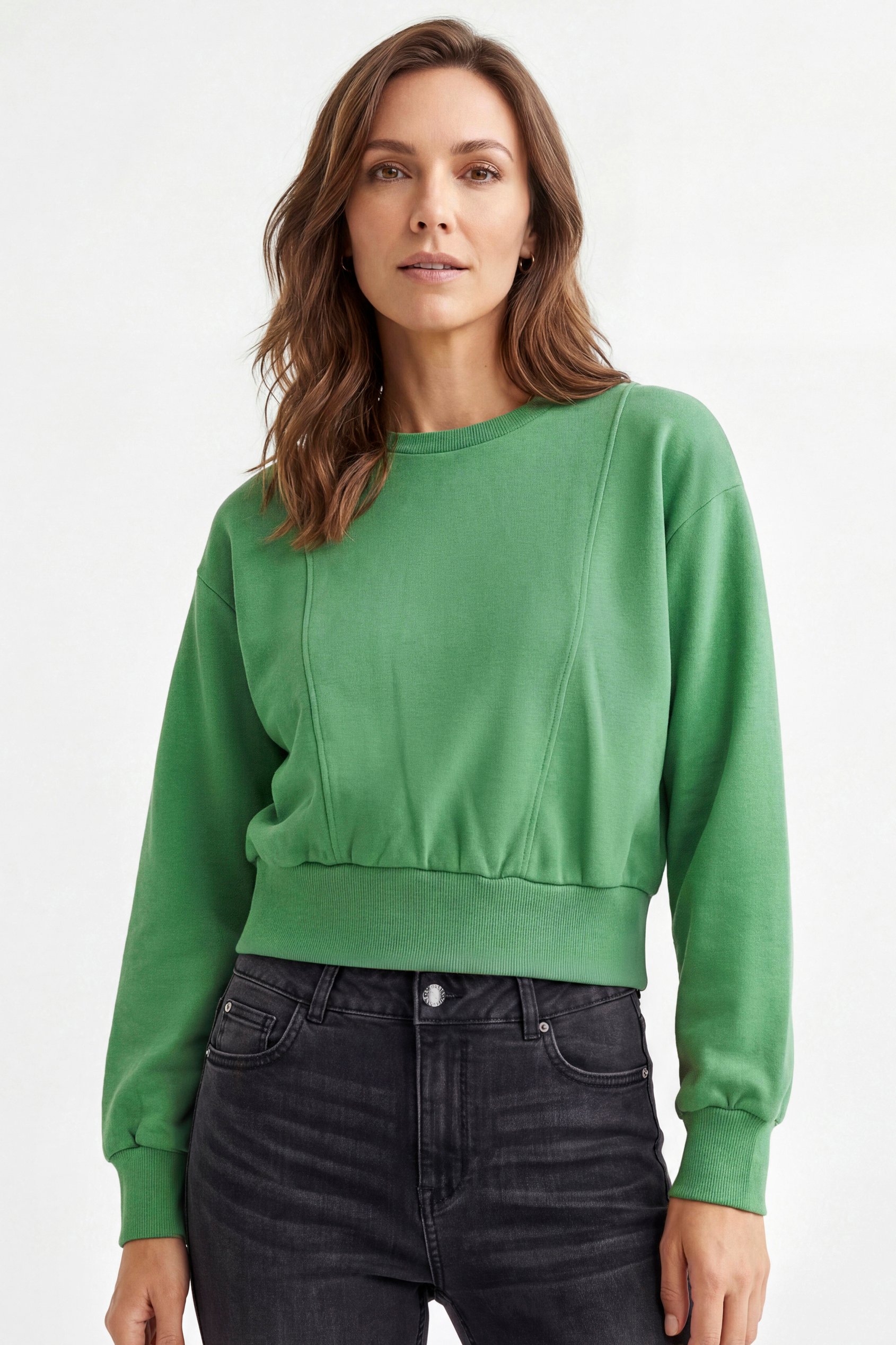 Enorsia Women's Green Crop Top Sweatshirt - Uk 12
