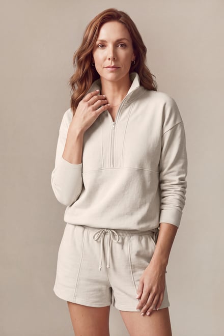 Quarter Zip Relaxed Sweatshirt and Short Set