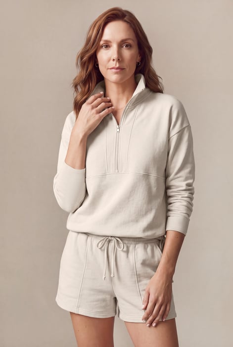 Quarter Zip Relaxed Sweatshirt and Short Set