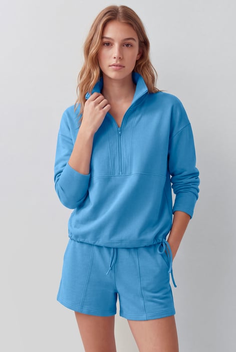 Quarter Zip Relaxed Sweatshirt and Short Set