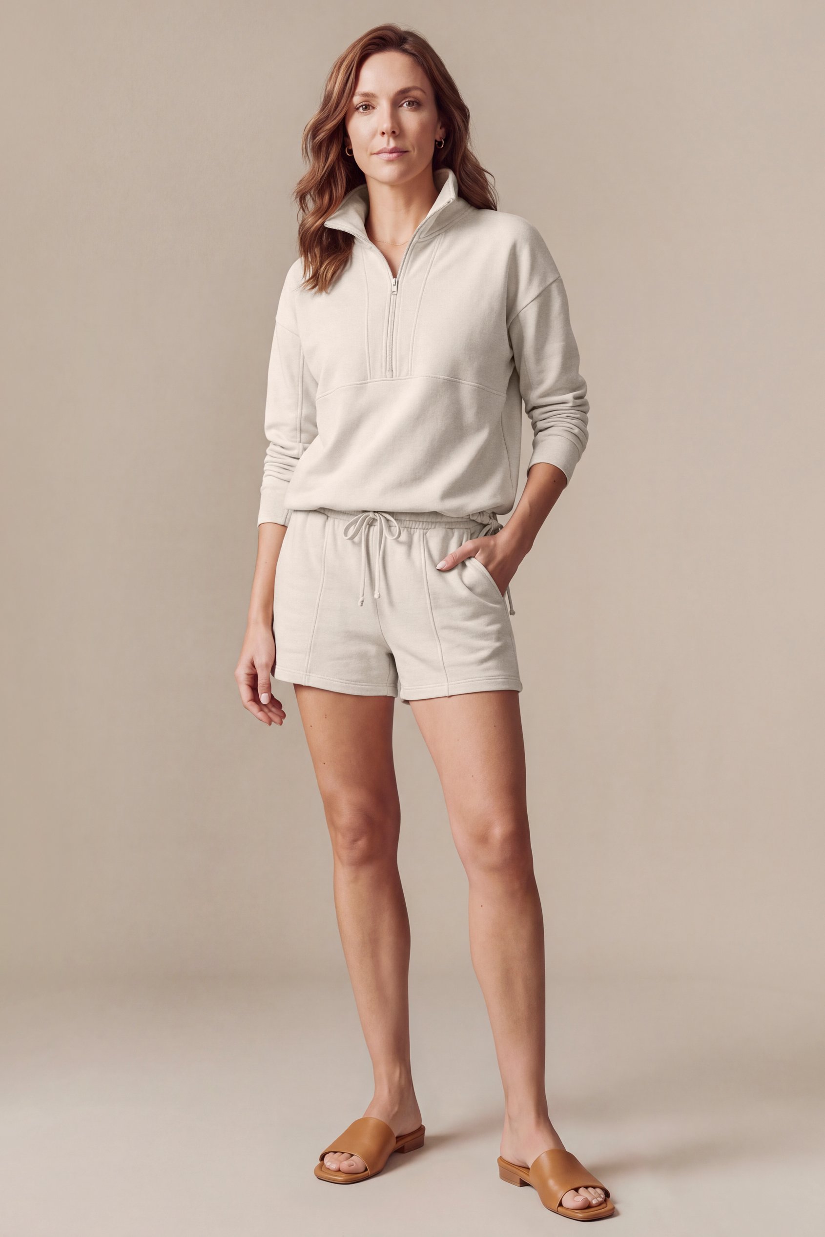 Quarter Zip Relaxed Sweatshirt and Short Set