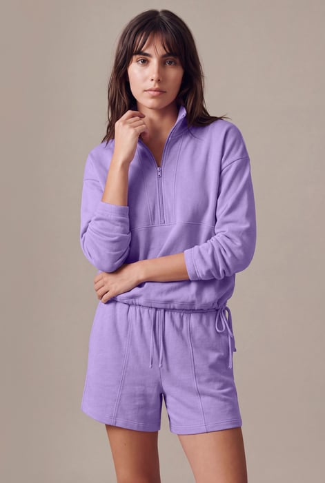 Quarter Zip Relaxed Sweatshirt and Short Set