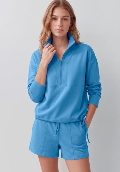 Quarter Zip Relaxed Sweatshirt and Short Set