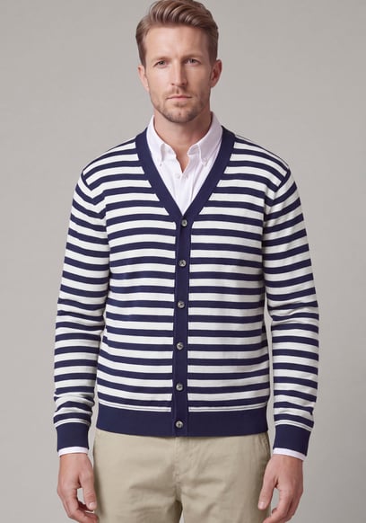 Striped V-neck Button Front Cardigan