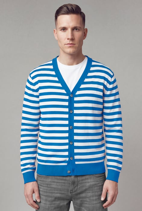 Men's Striped V-Neck Jersey Cardigan