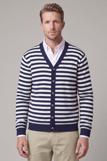 Men's Striped V-Neck Jersey Cardigan