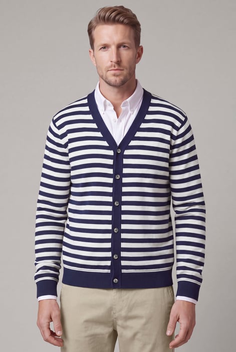 Men's Striped V-Neck Jersey Cardigan