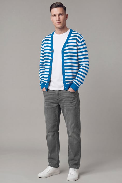 Men's Striped V-Neck Jersey Cardigan