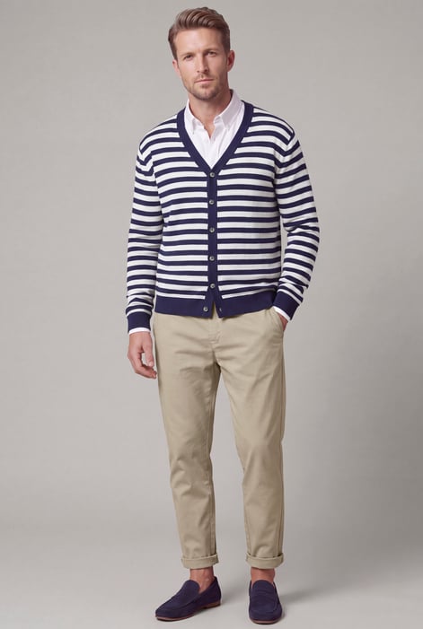 Men's Striped V-Neck Jersey Cardigan