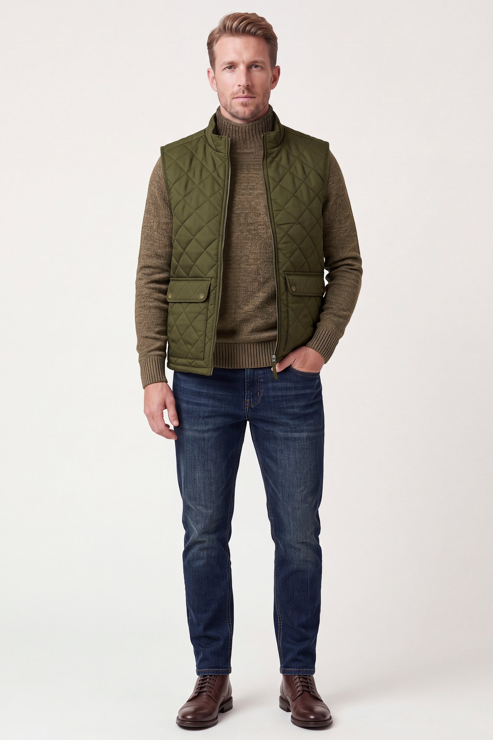 Men's Olive Diamond Quilted Padded Vest