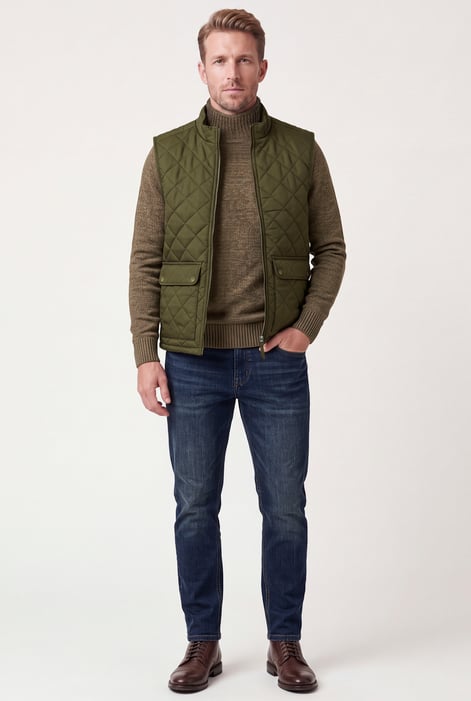 Men's Olive Diamond Quilted Padded Vest