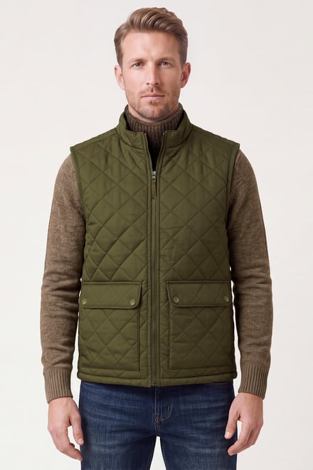 Men's Olive Diamond Quilted Padded Vest
