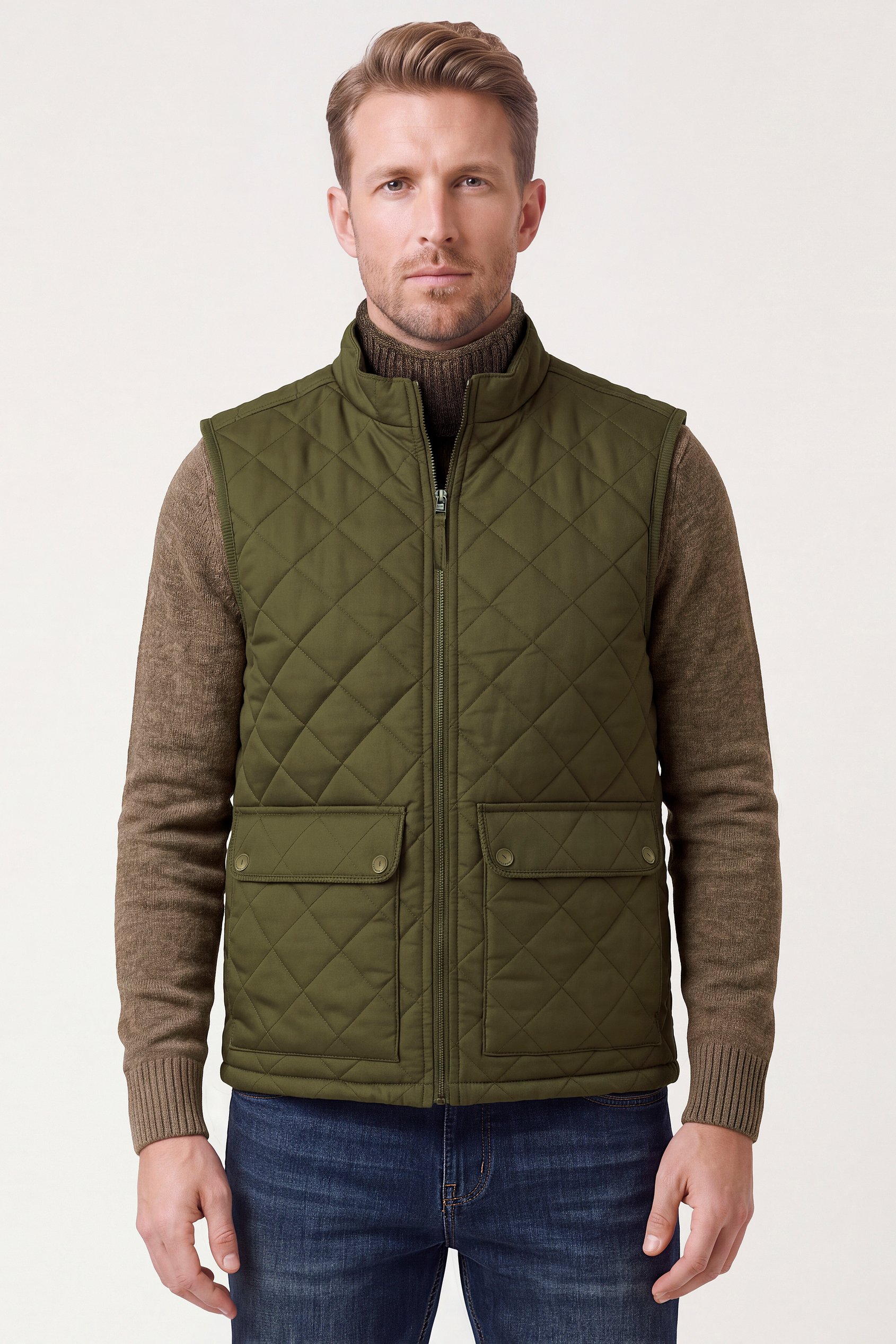 Men's Olive Diamond Quilted Padded Vest
