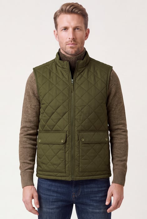 Men's Olive Diamond Quilted Padded Vest