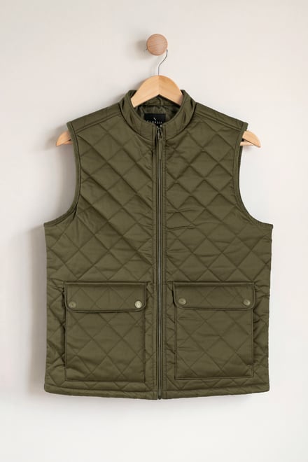 Men's Olive Diamond Quilted Padded Vest