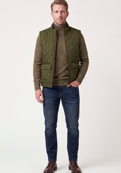 Men's Olive Diamond Quilted Padded Vest