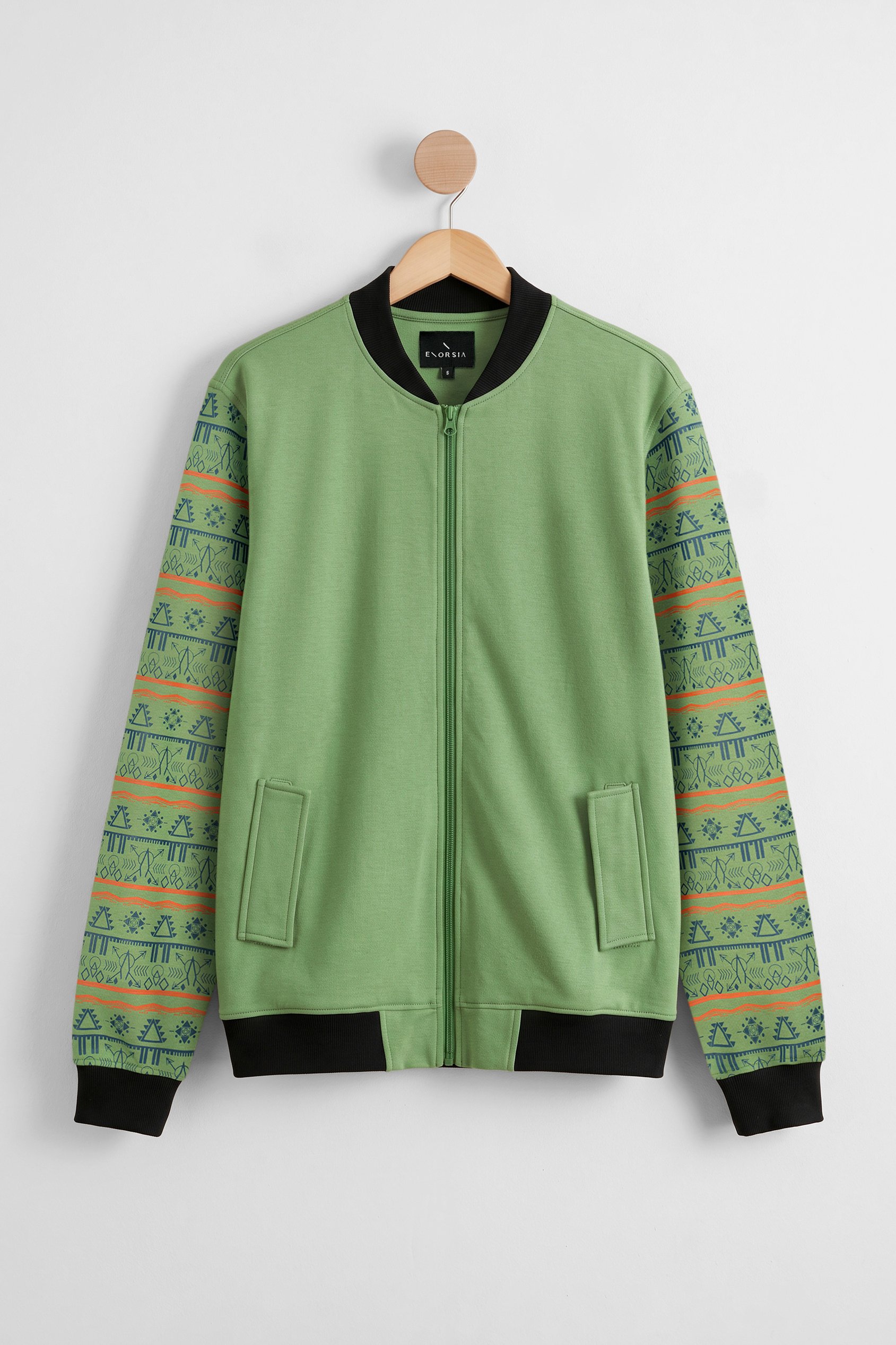Enorsia Men's Green Fair Isle Pattern Zip-Up Bomber Jacket - Uk Xl
