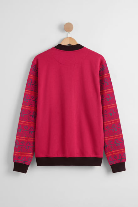 Fair Isle Pattern Zip-Up Bomber Jacket