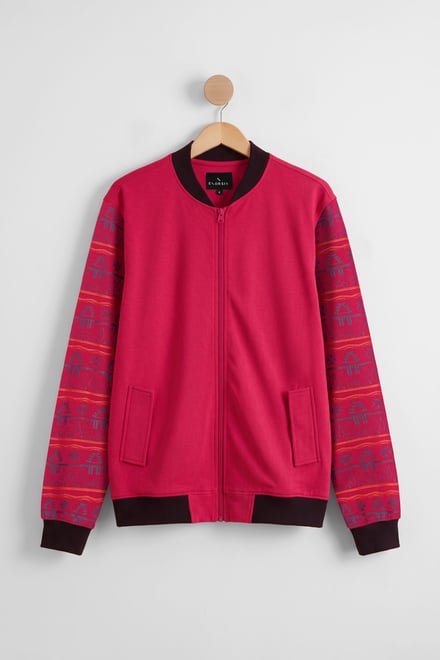 Fair Isle Pattern Zip-Up Bomber Jacket