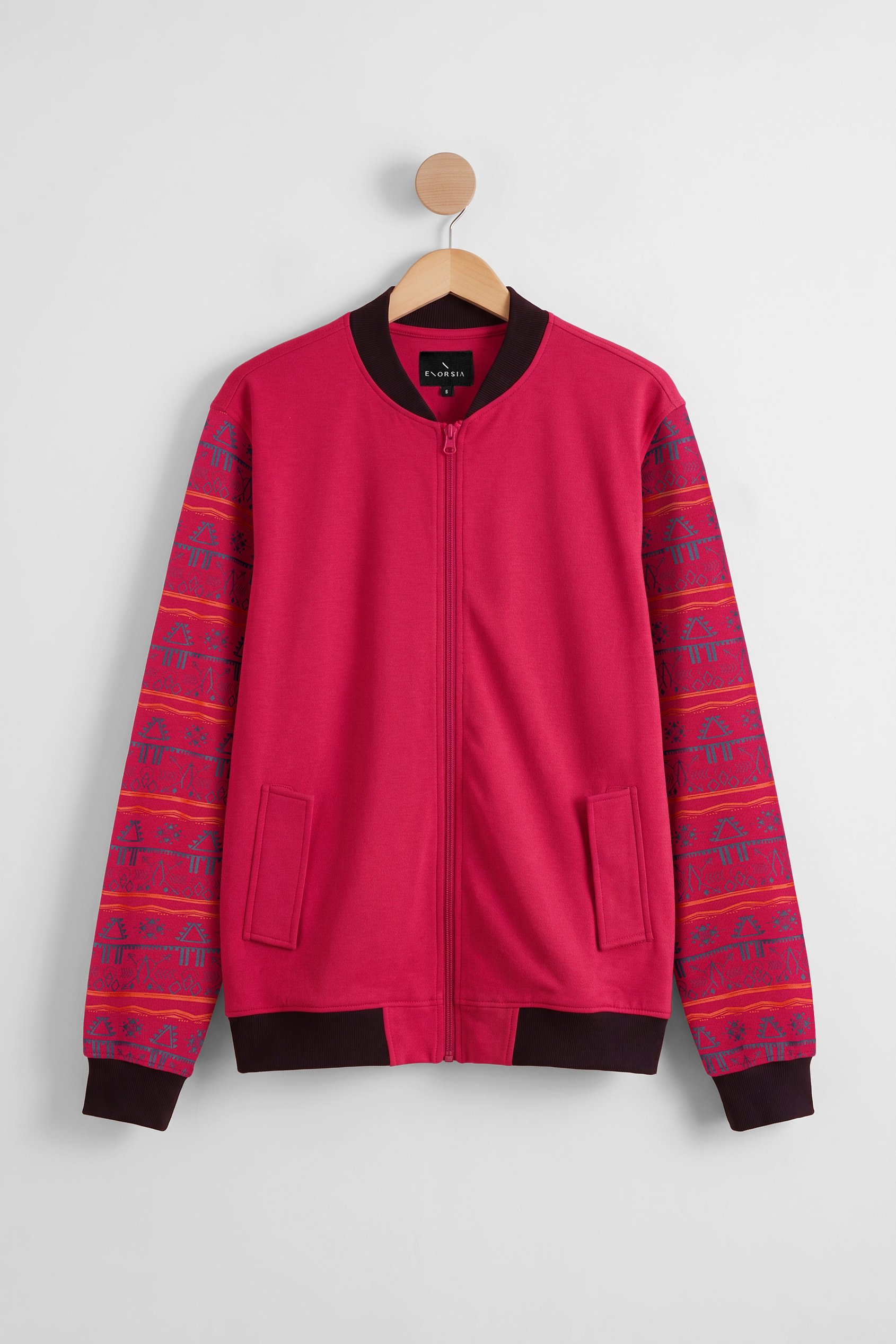 Fair Isle Pattern Zip-Up Bomber Jacket