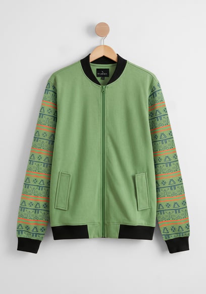 Fair Isle Pattern Zip-Up Bomber Jacket