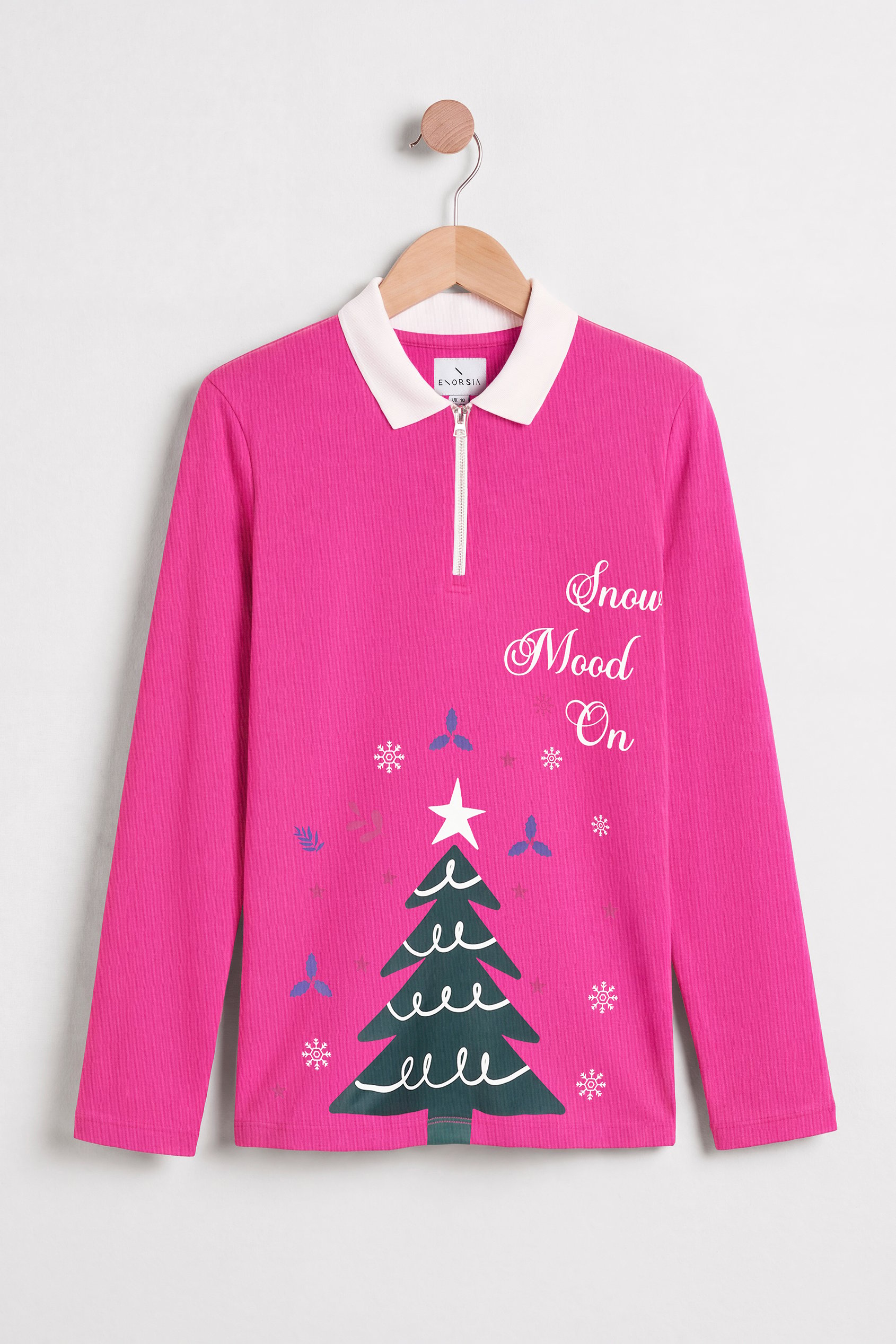 Enorsia Women's Fuchsia Festive Quarter-Zip Contrast-Collar Top - Uk 18
