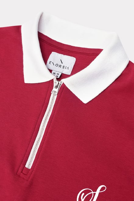 Festive Quarter-Zip Contrast-Collar Top