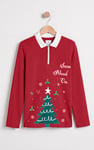 Festive Quarter-Zip Contrast-Collar Top