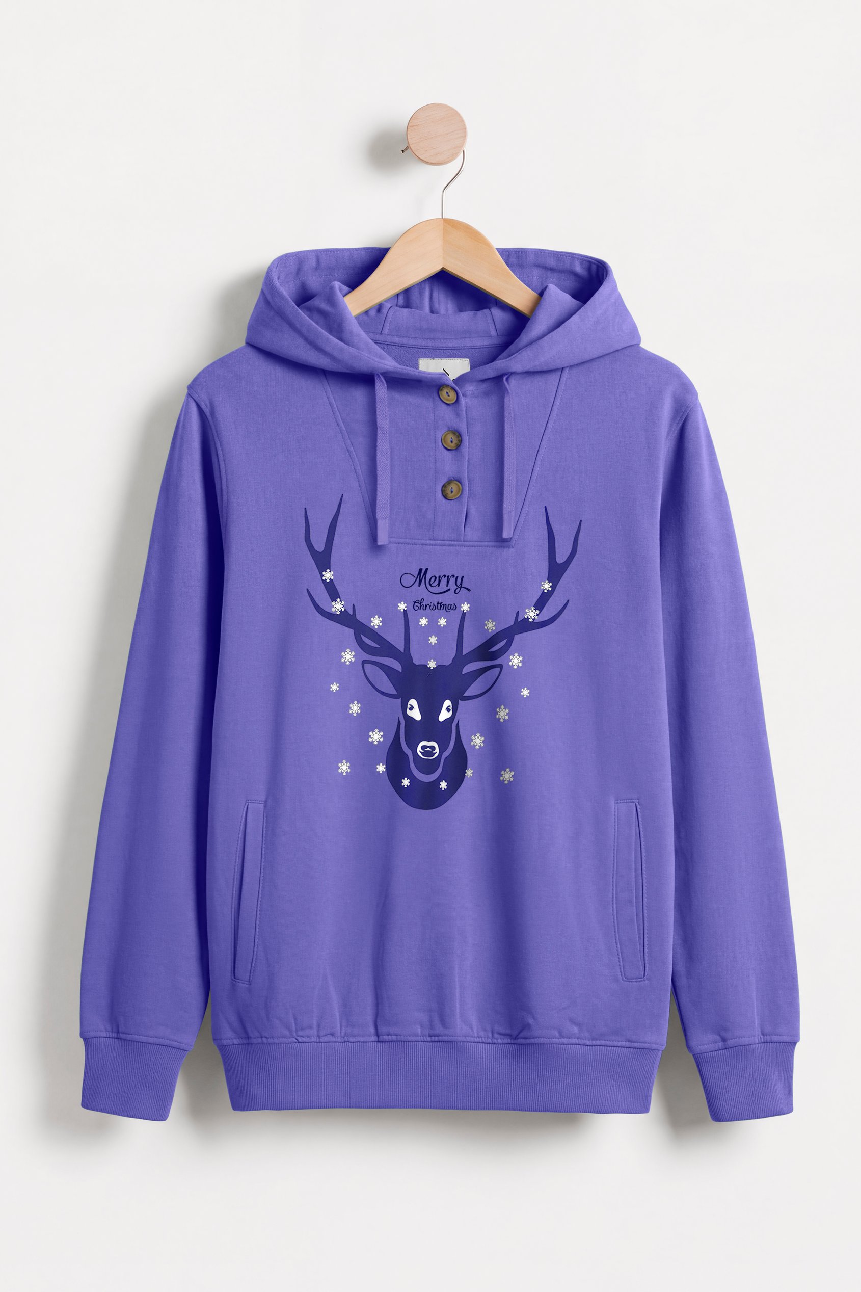 Enorsia Women's Purple Festive Reindeer Hoodie - Uk 10