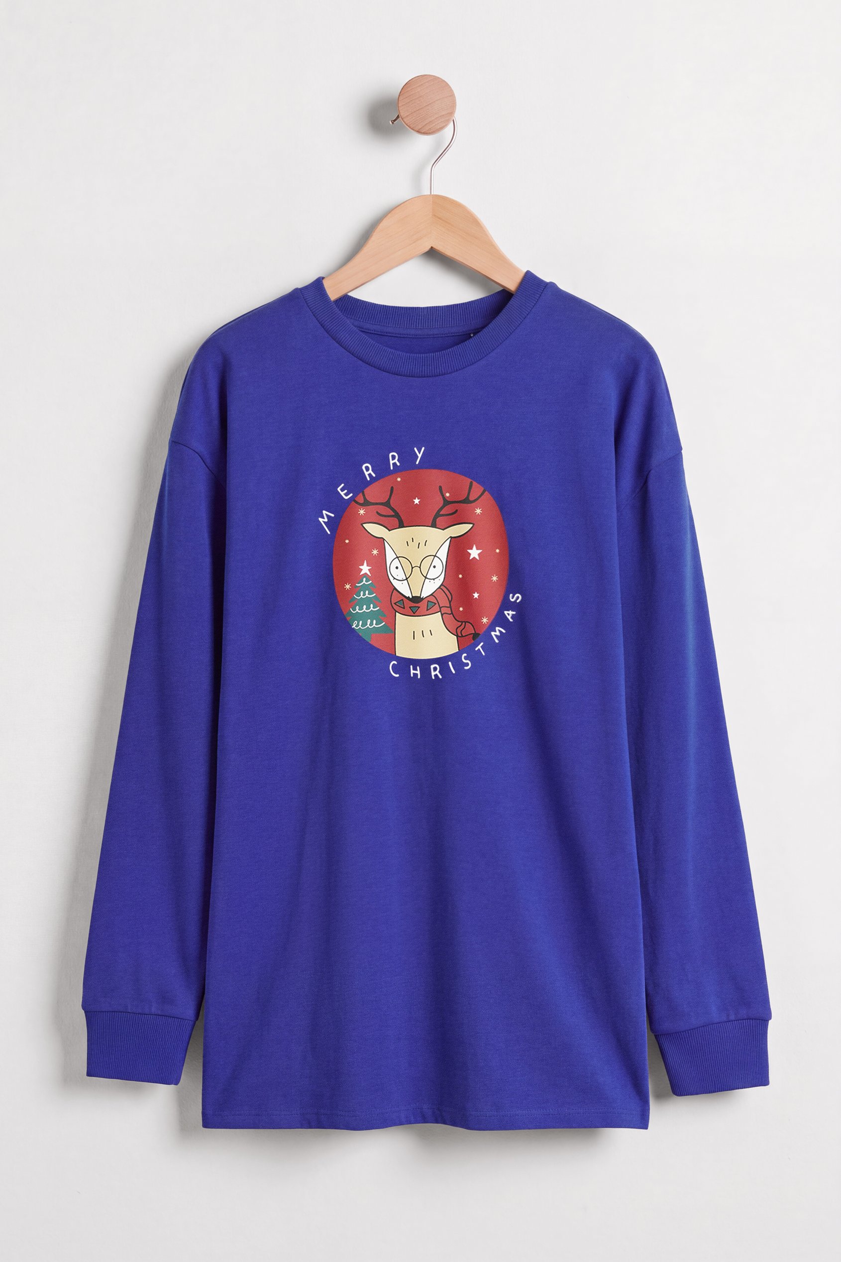 Enorsia Women's Blue Reindeer Christmas Sweatshirt - Uk 18