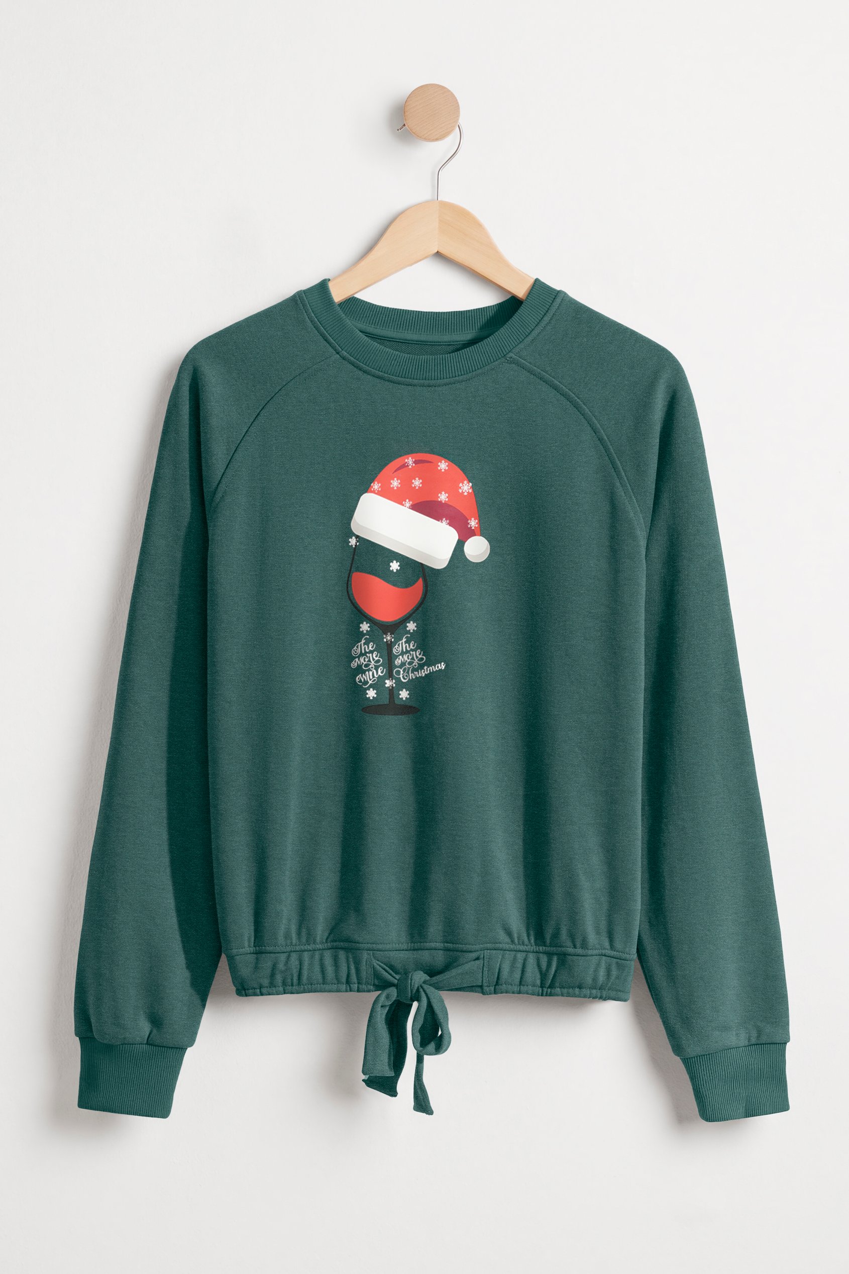 Enorsia Women's Green Christmas Sweatshirt With Tie-Hem Long Sleeves - Uk 8
