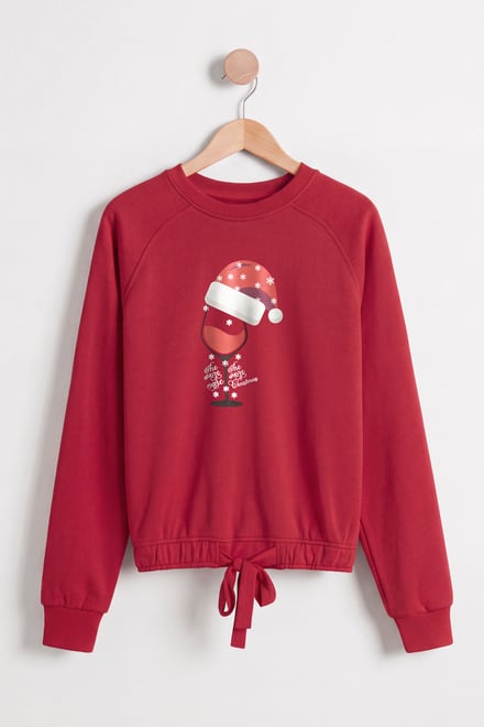 Christmas Sweatshirt with Tie-Hem Long Sleeves