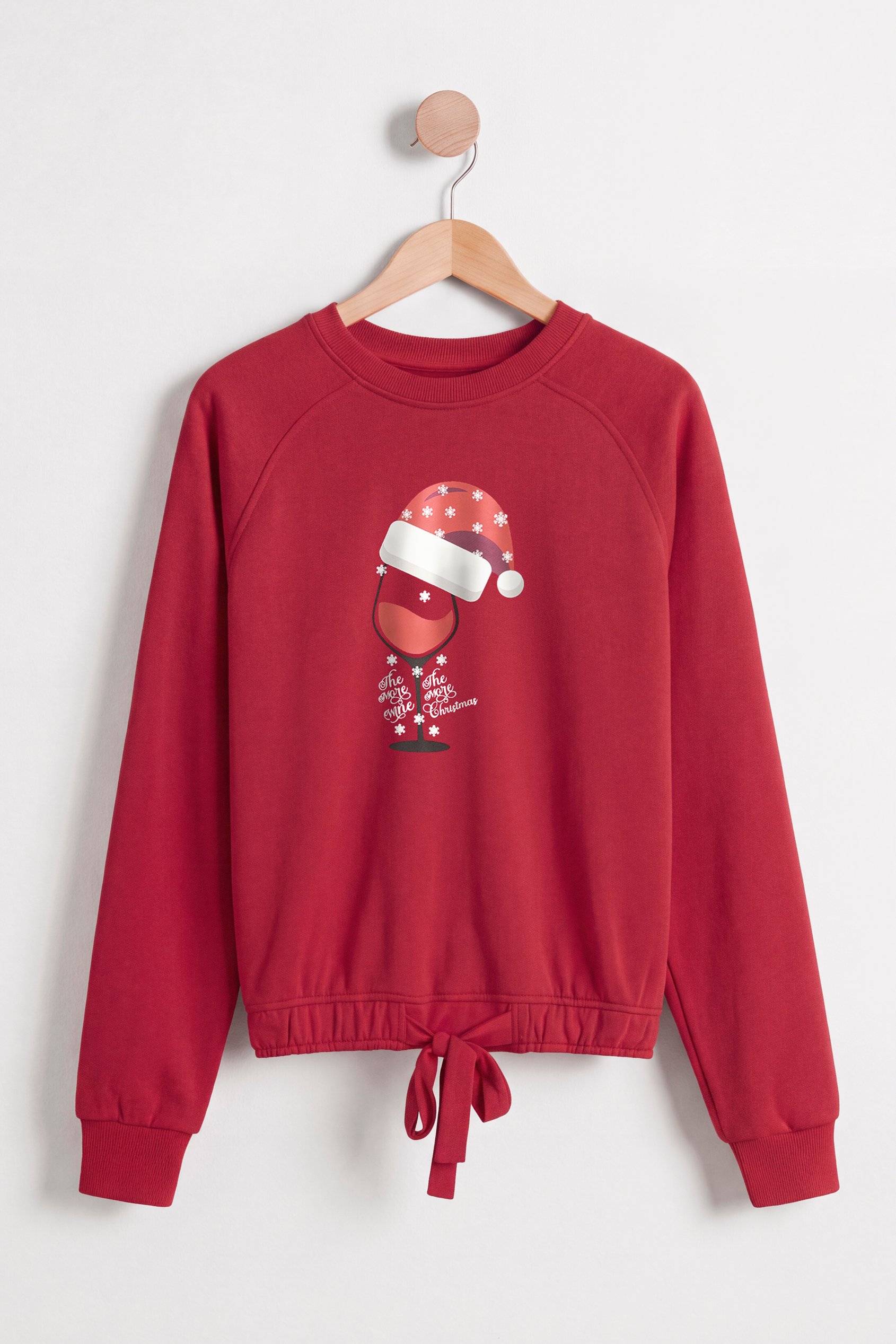 Christmas Sweatshirt with Tie-Hem Long Sleeves