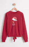 Christmas Sweatshirt with Tie-Hem Long Sleeves